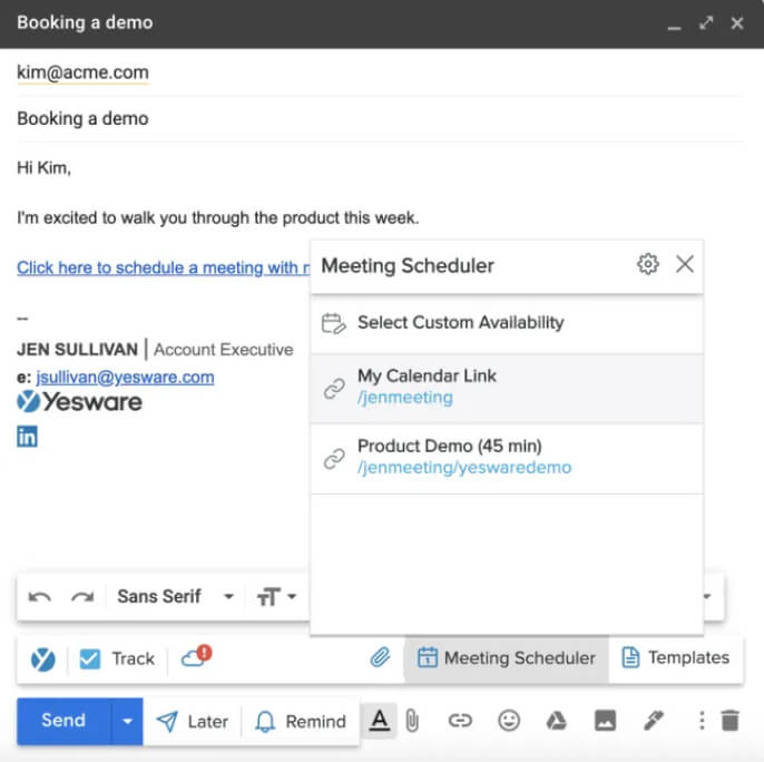 Yesware Meeting Scheduler for Gmail